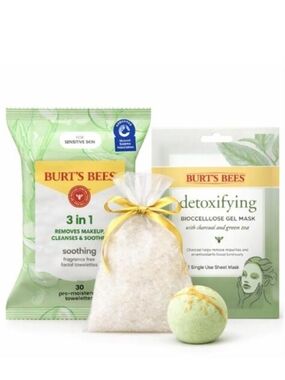Burt's Bees 4-Piece Spa Night Set Bath Bomb Mask Wipes Bath Salt